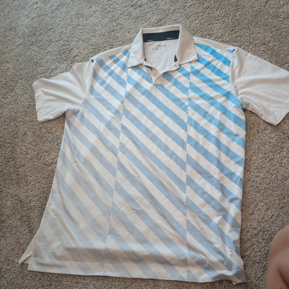 Nike Blue and White Polo Shirt Dynamic Stripes